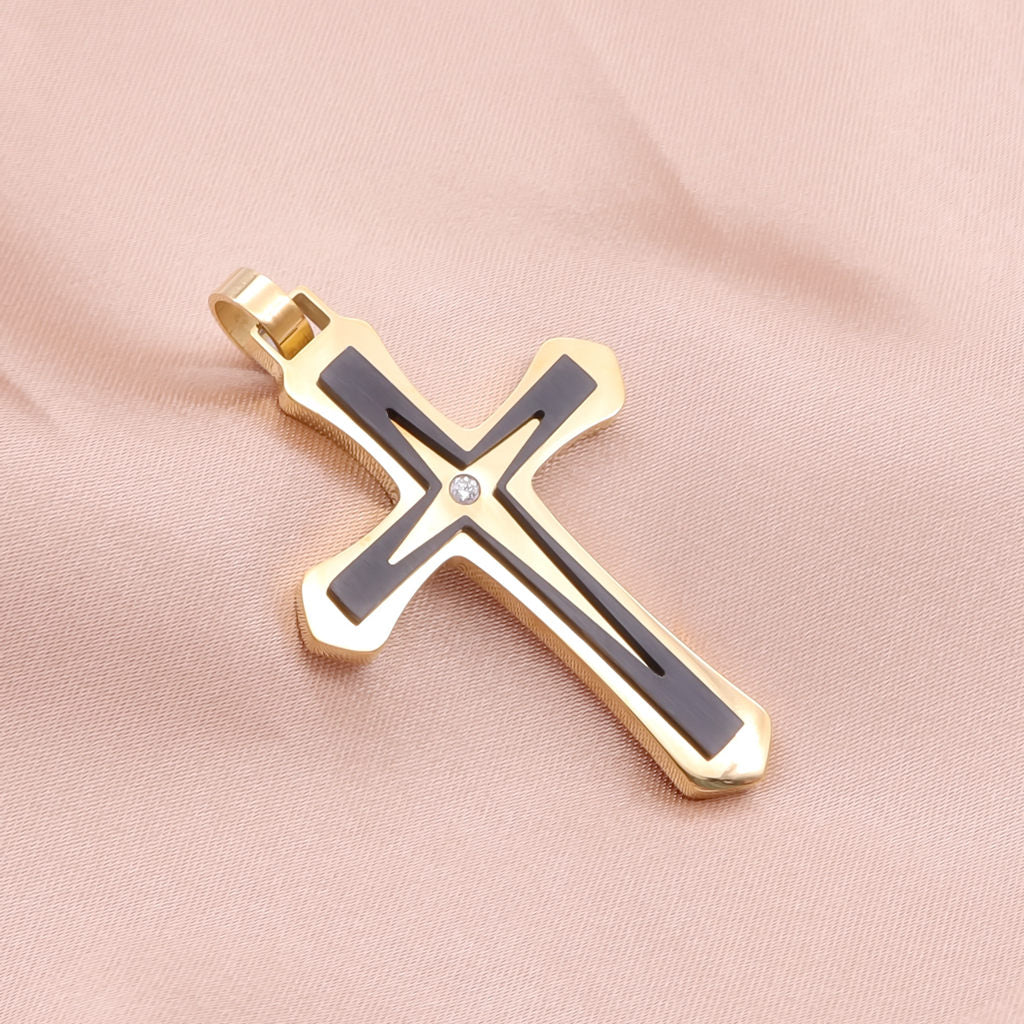 Double Layer Two-Tone Cross Pendant - Gold-Pendants-4-Glitters