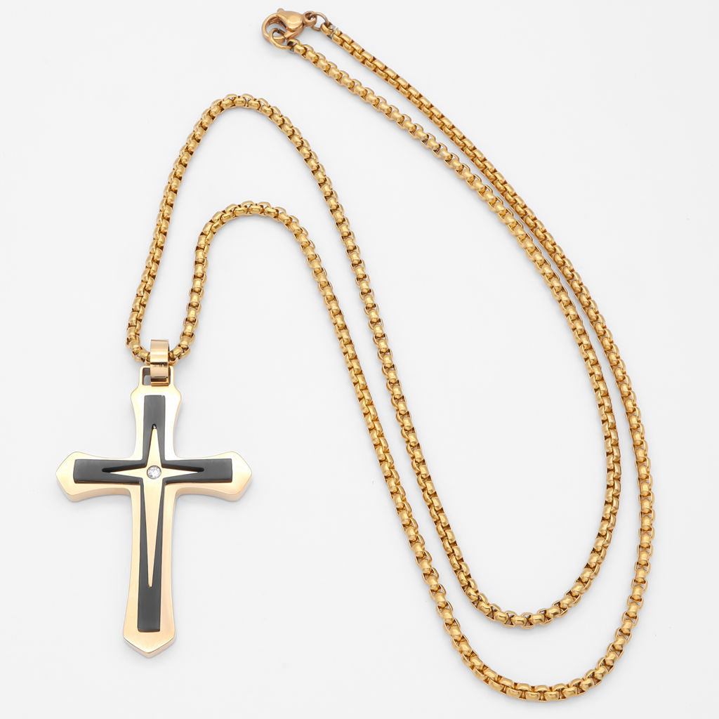 Double Layer Two-Tone Cross Pendant - Gold-Pendants-2-Glitters