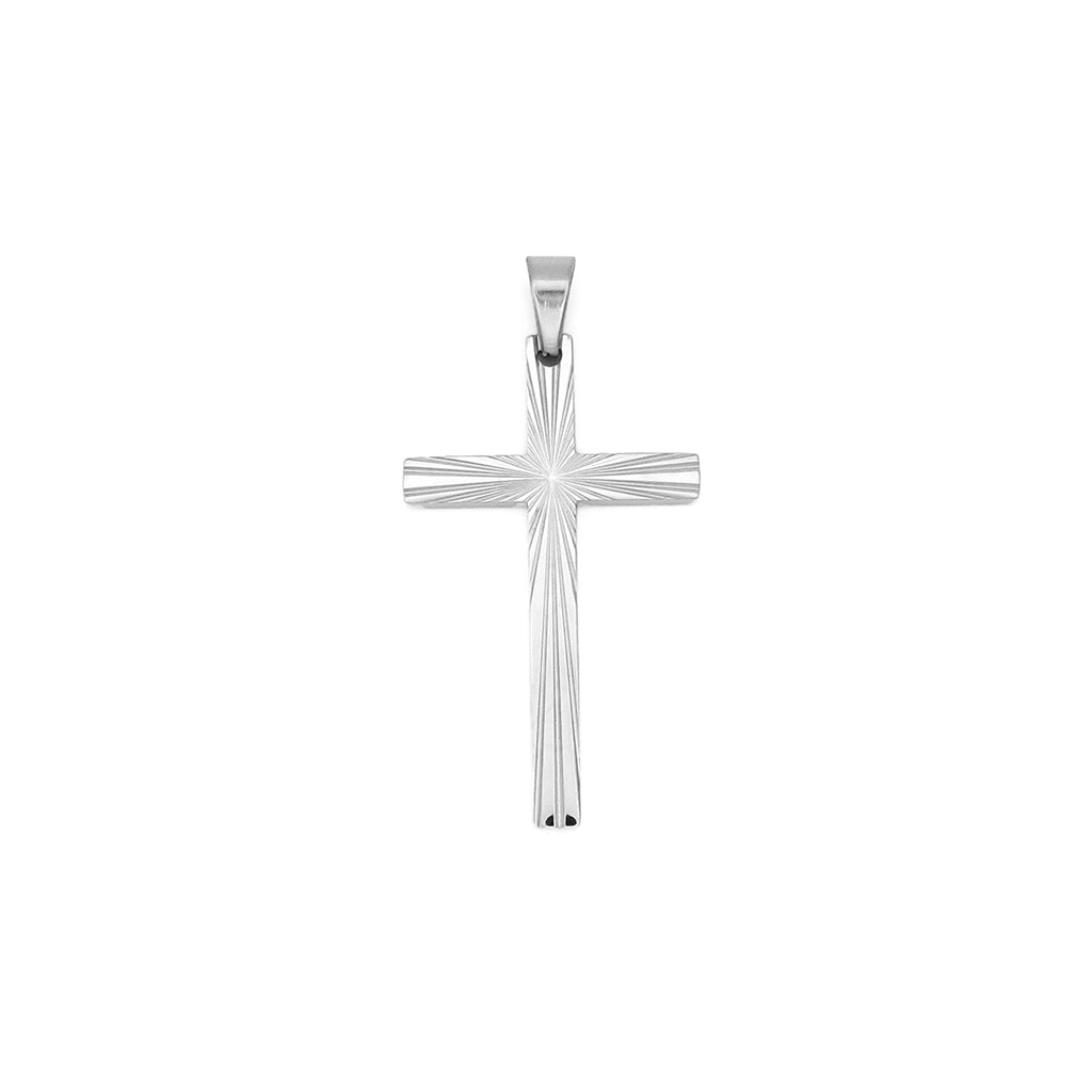 Stainless Steel Sunburst Cross Pendant - Silver