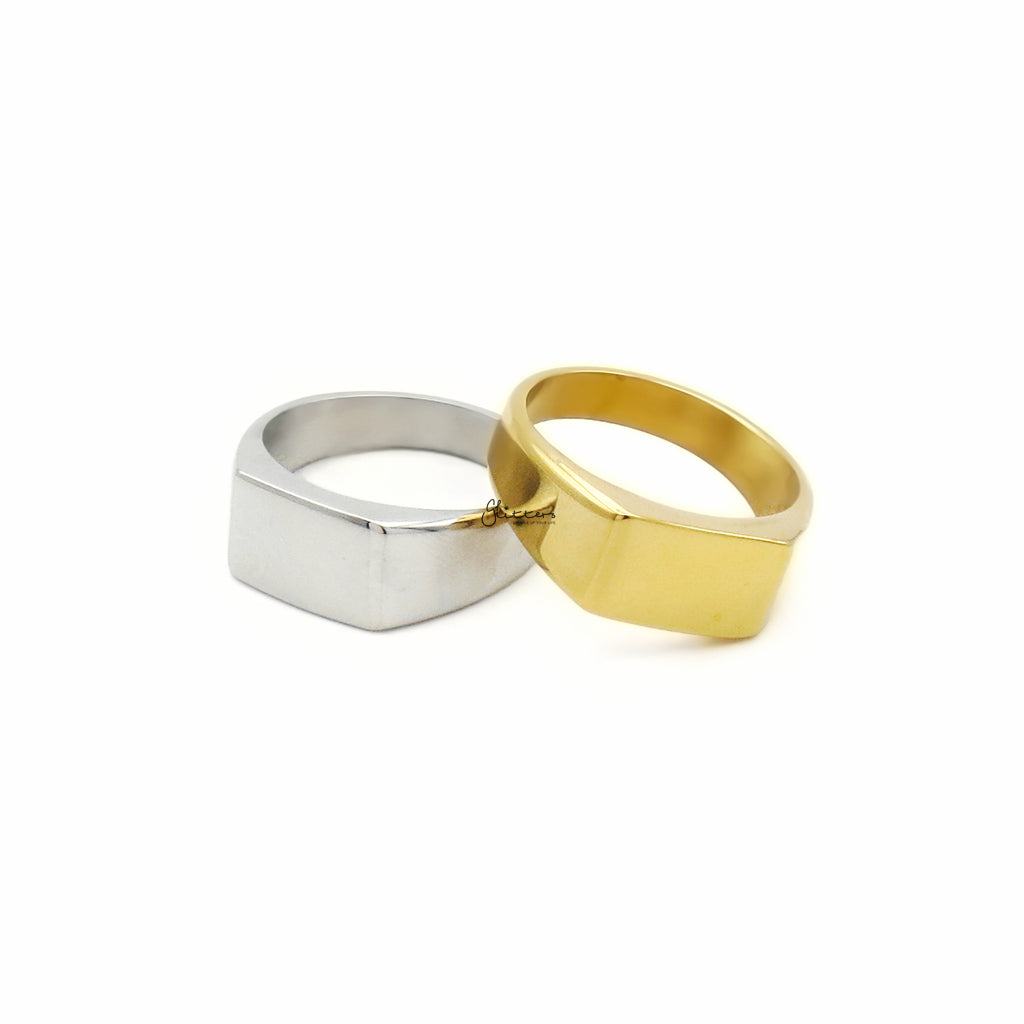 Stainless Steel Geometric Signet Ring - Gold