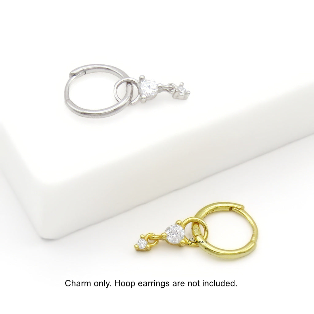 925 Sterling Silver Double Round CZ Hoop Earring Dangle Charm