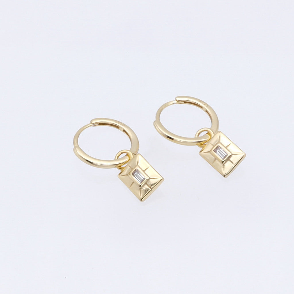 Rectangle Charm Huggie Hoop Earrings - Gold-Hoop Earrings-1-Glitters