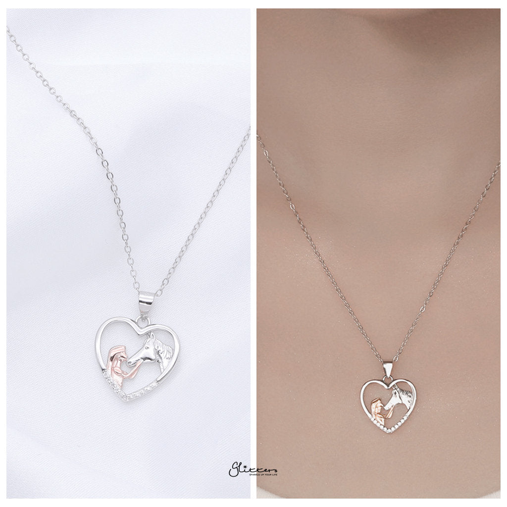 Sterling Silver Girl and Horse Necklace-Sterling Silver Necklaces-2-Glitters