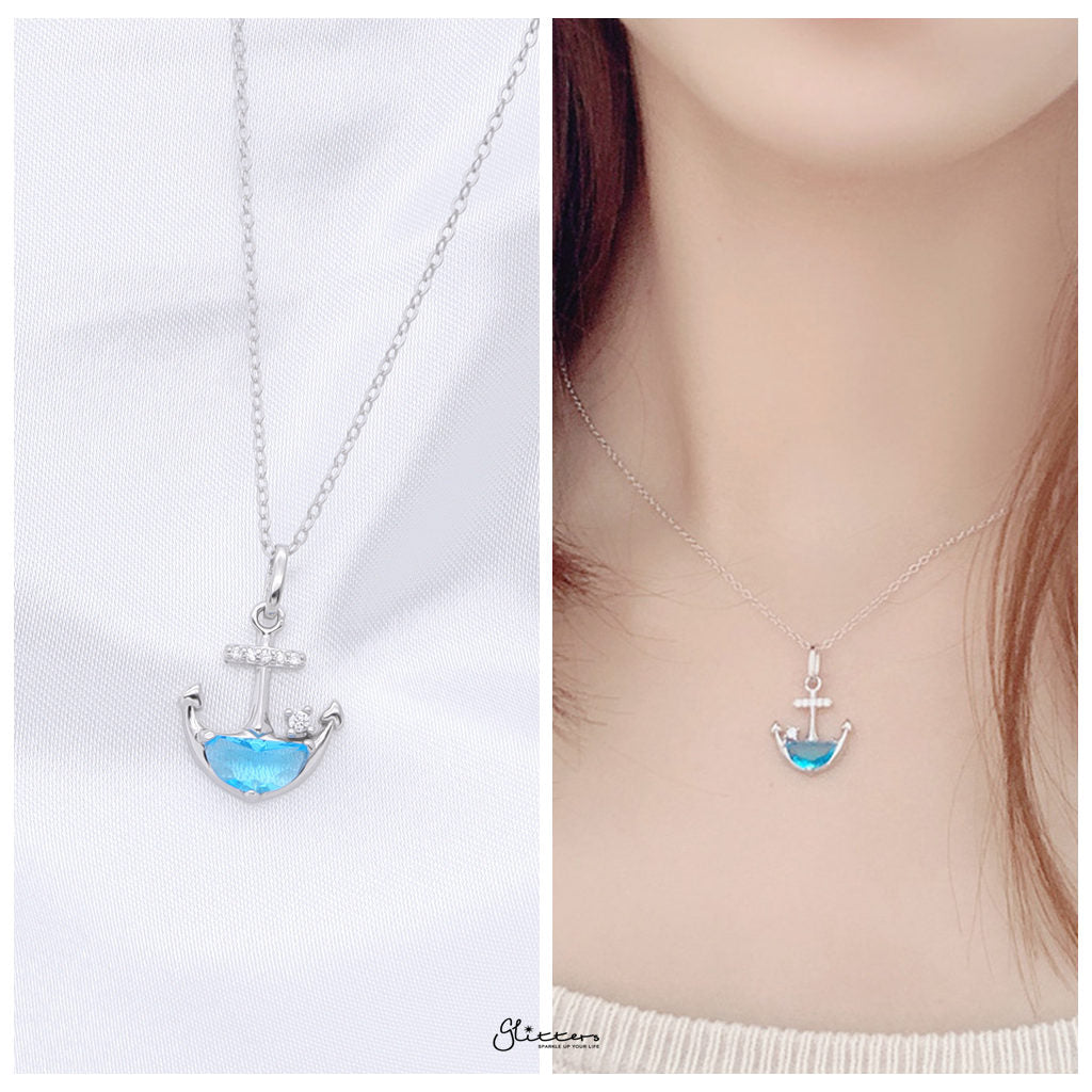 Sterling Silver Anchor Necklace-Sterling Silver Necklaces-2-Glitters