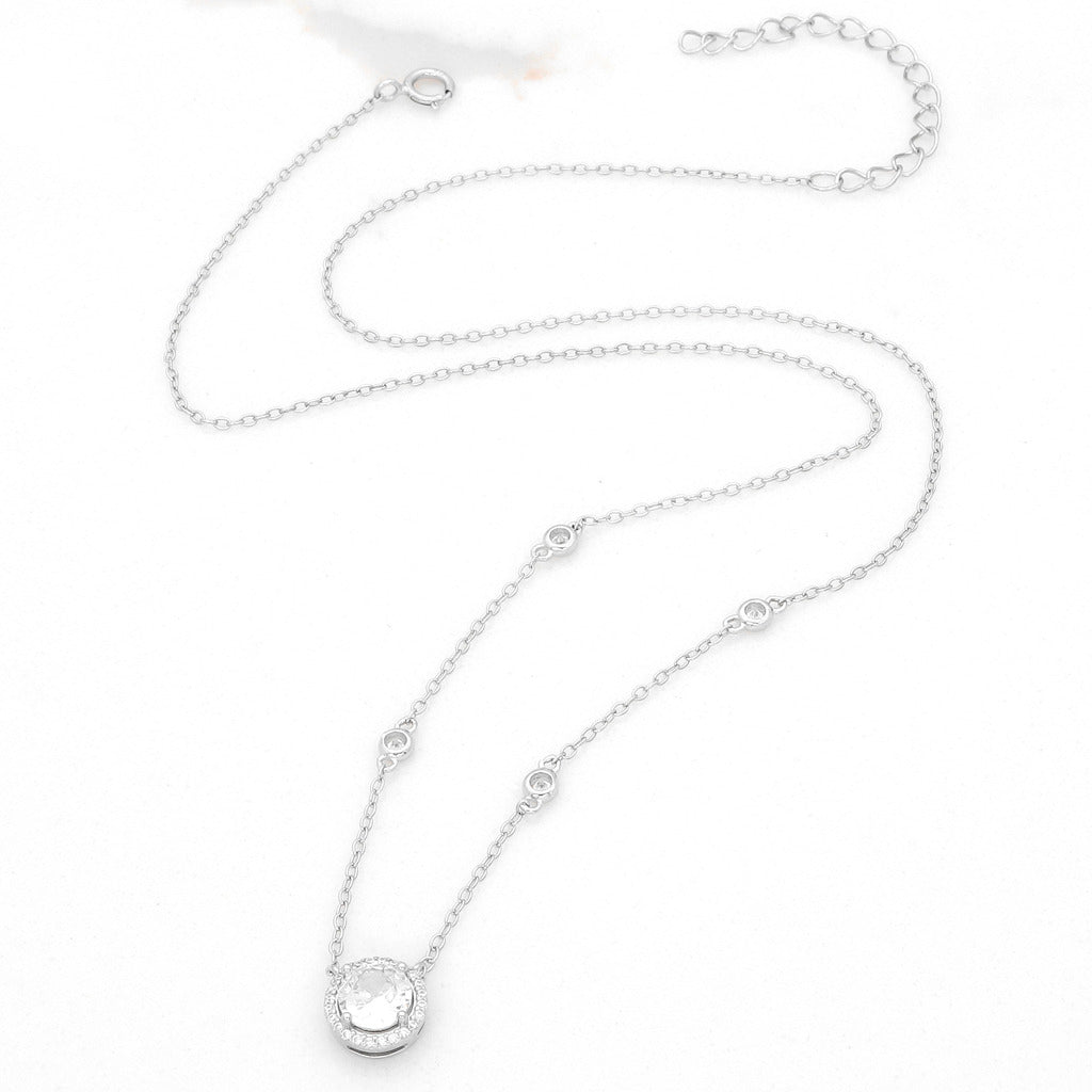 Sterling Silver Round CZ Charm Necklace - Silver-Sterling Silver Necklaces-1-Glitters