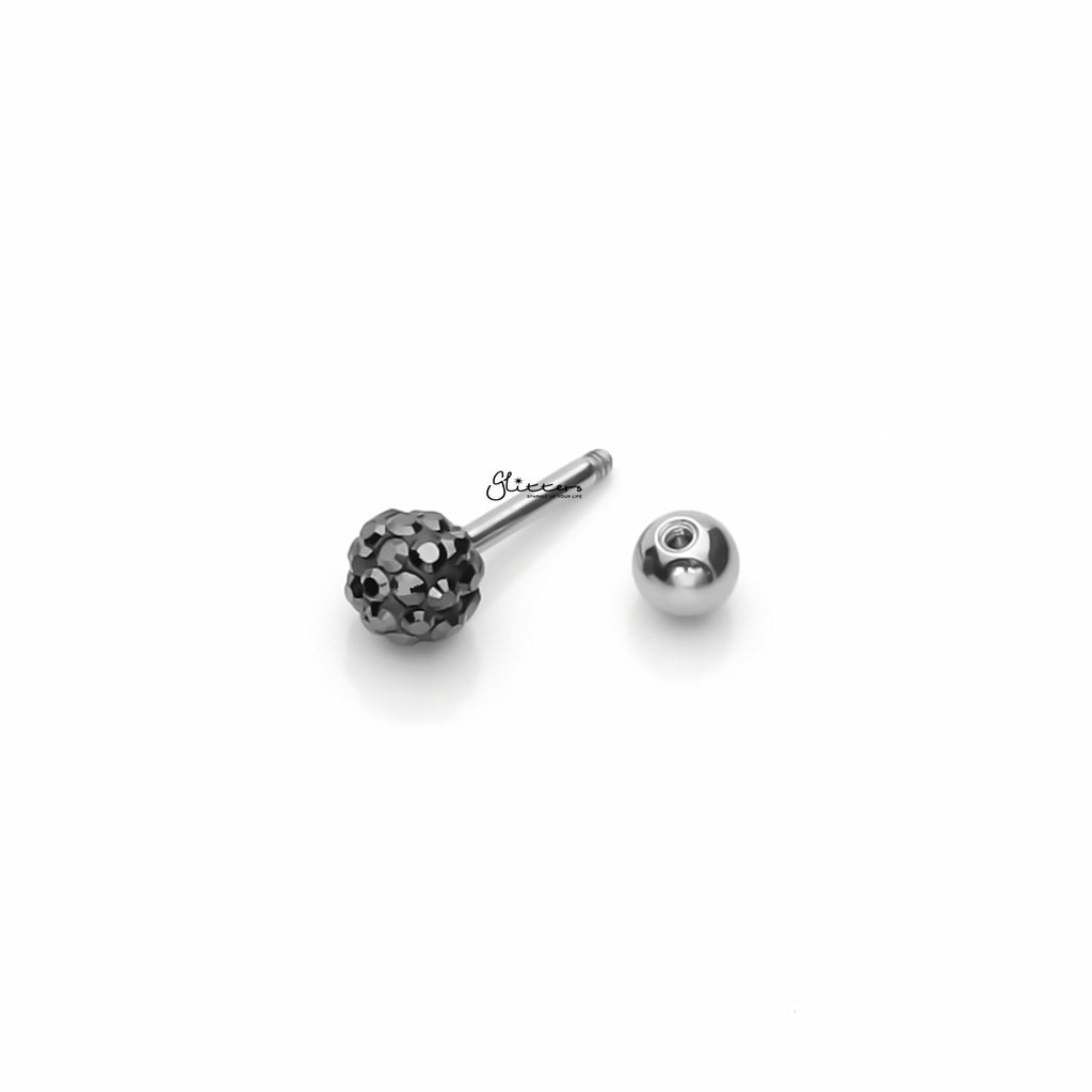 Ferido Crystal Disco Ball Top Tragus Barbell - Black-Tragus | Cartilage | Daith | Conch-2-Glitters