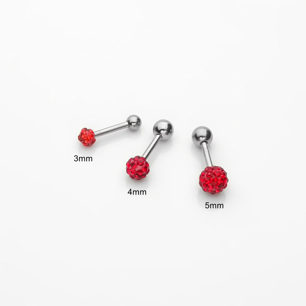 Ferido Crystal Disco Ball Top Tragus Barbell - Red-Tragus | Cartilage | Daith | Conch-3-Glitters