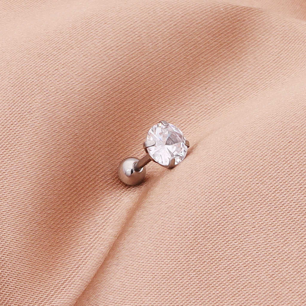 Surgical Steel Prong Set Round CZ Barbell Studs Bundle - Silver-Tragus | Cartilage | Daith | Conch-1-Glitters