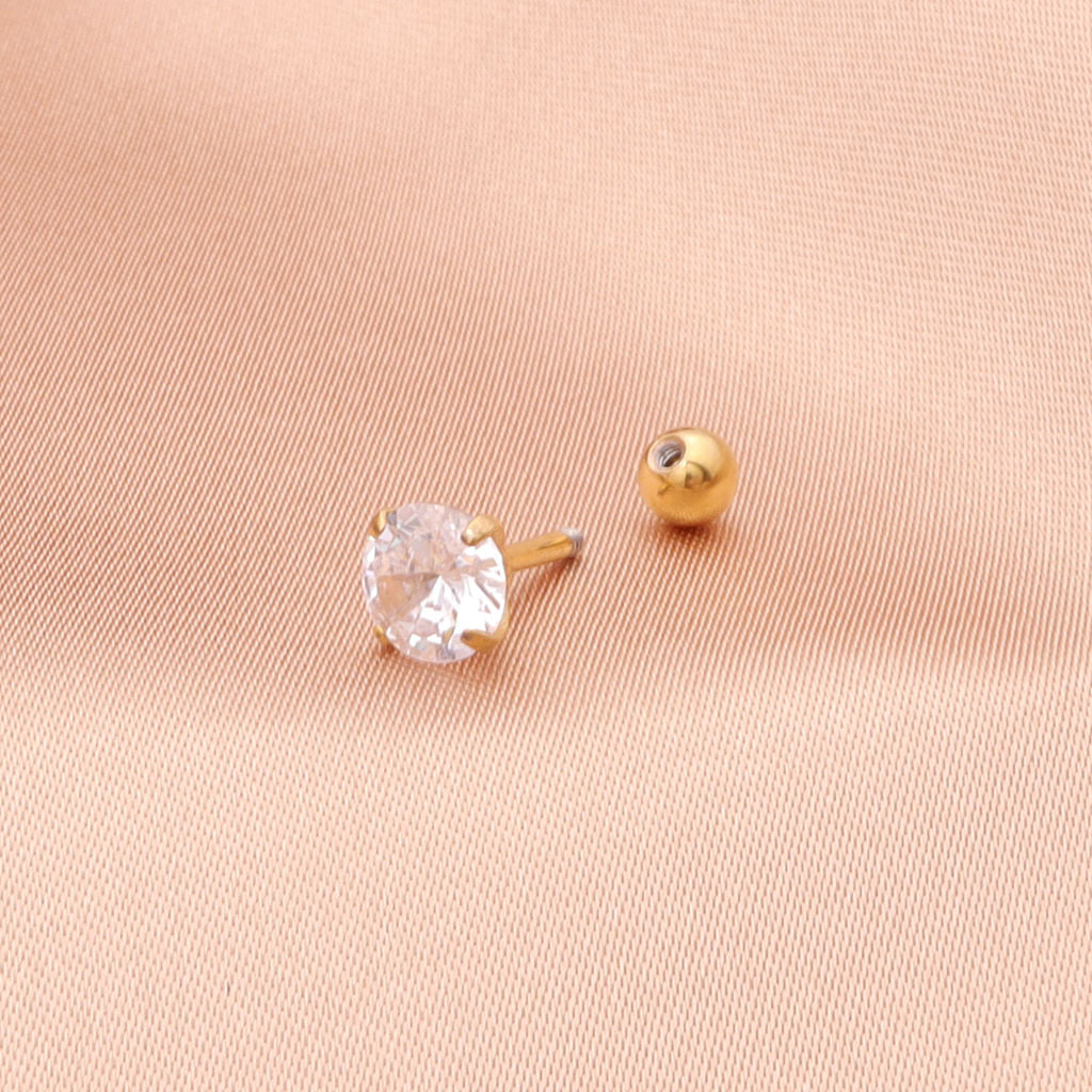 Surgical Steel Prong Set Round CZ Studs Bundle - Gold-Tragus | Cartilage | Daith | Conch-1-Glitters