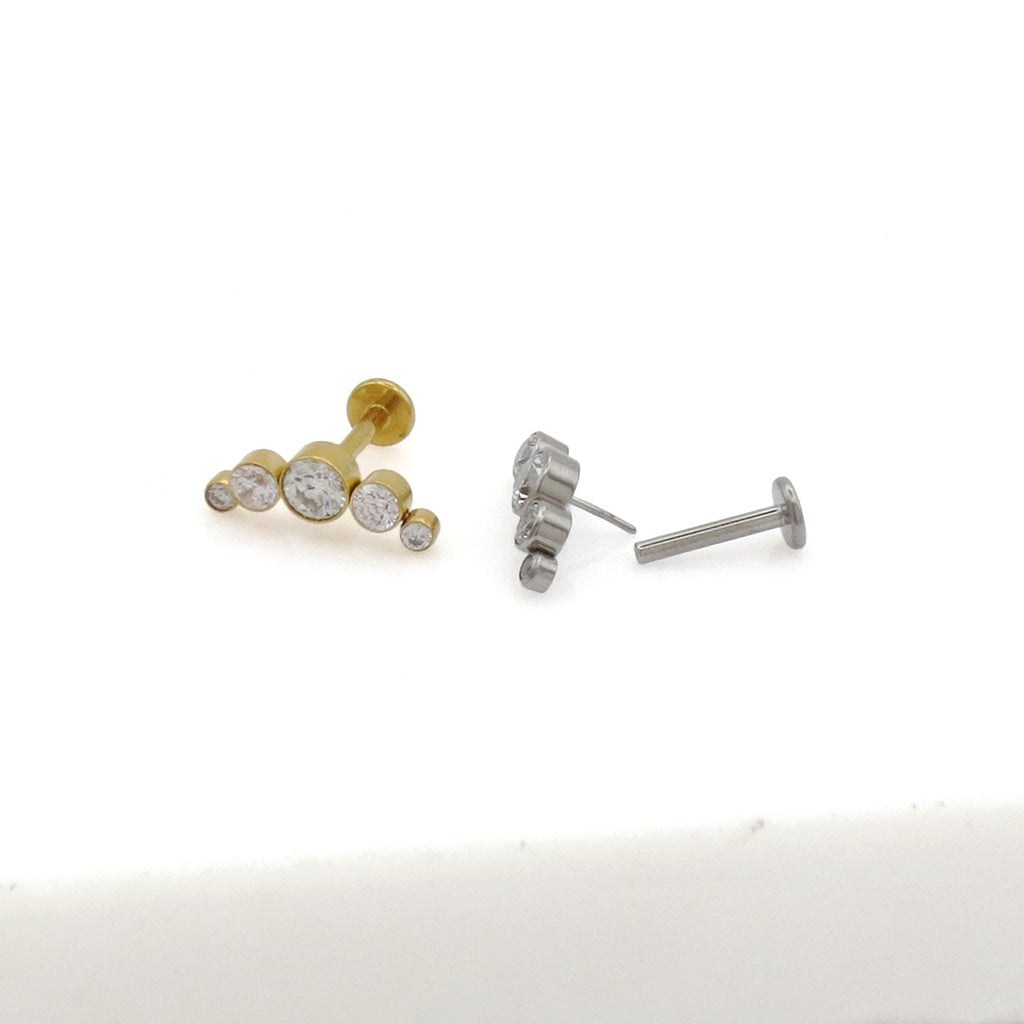 5 CZ Curved Top Threadless Push In Titanium Flat Back Stud Earring
