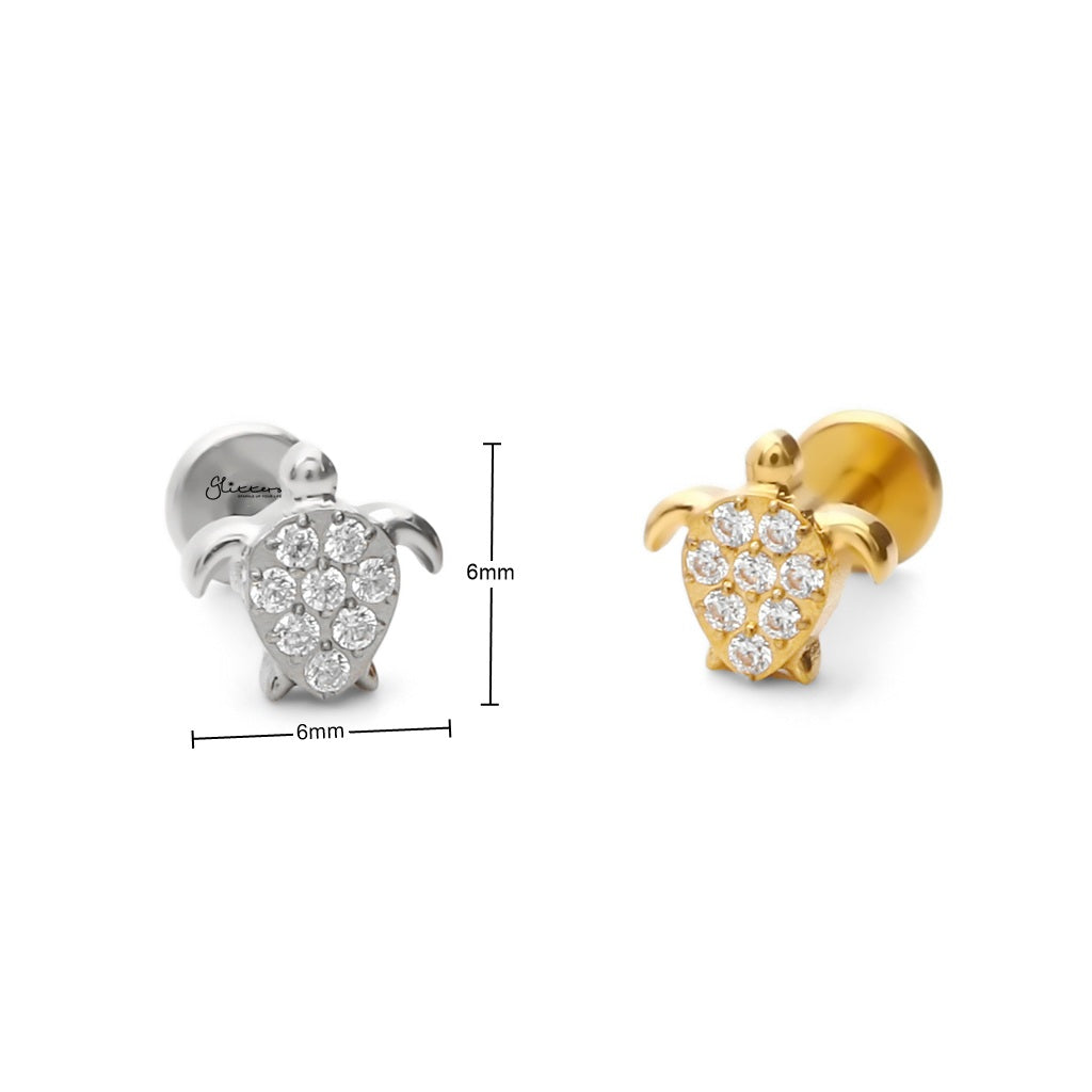 CZ Turtle Titanium Flat Back Stud Earrings-Tragus | Cartilage | Daith | Conch-3-Glitters