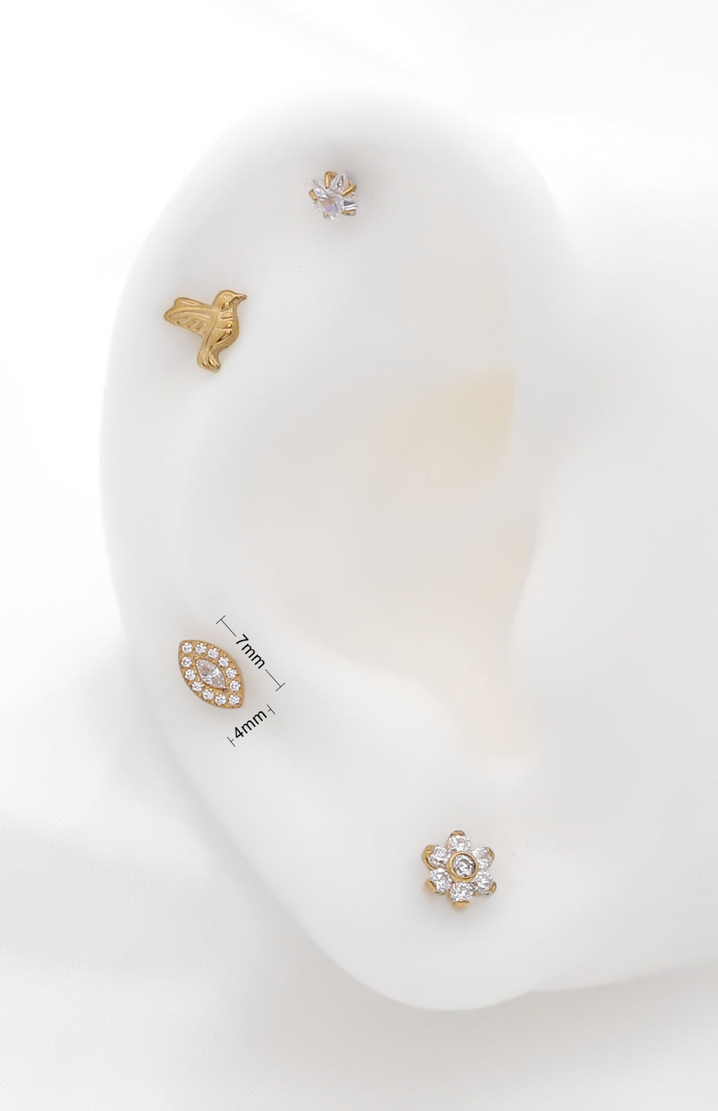 Marquise CZ Halo Titanium Flat Back Stud Earrings-Tragus | Cartilage | Daith | Conch-3-Glitters