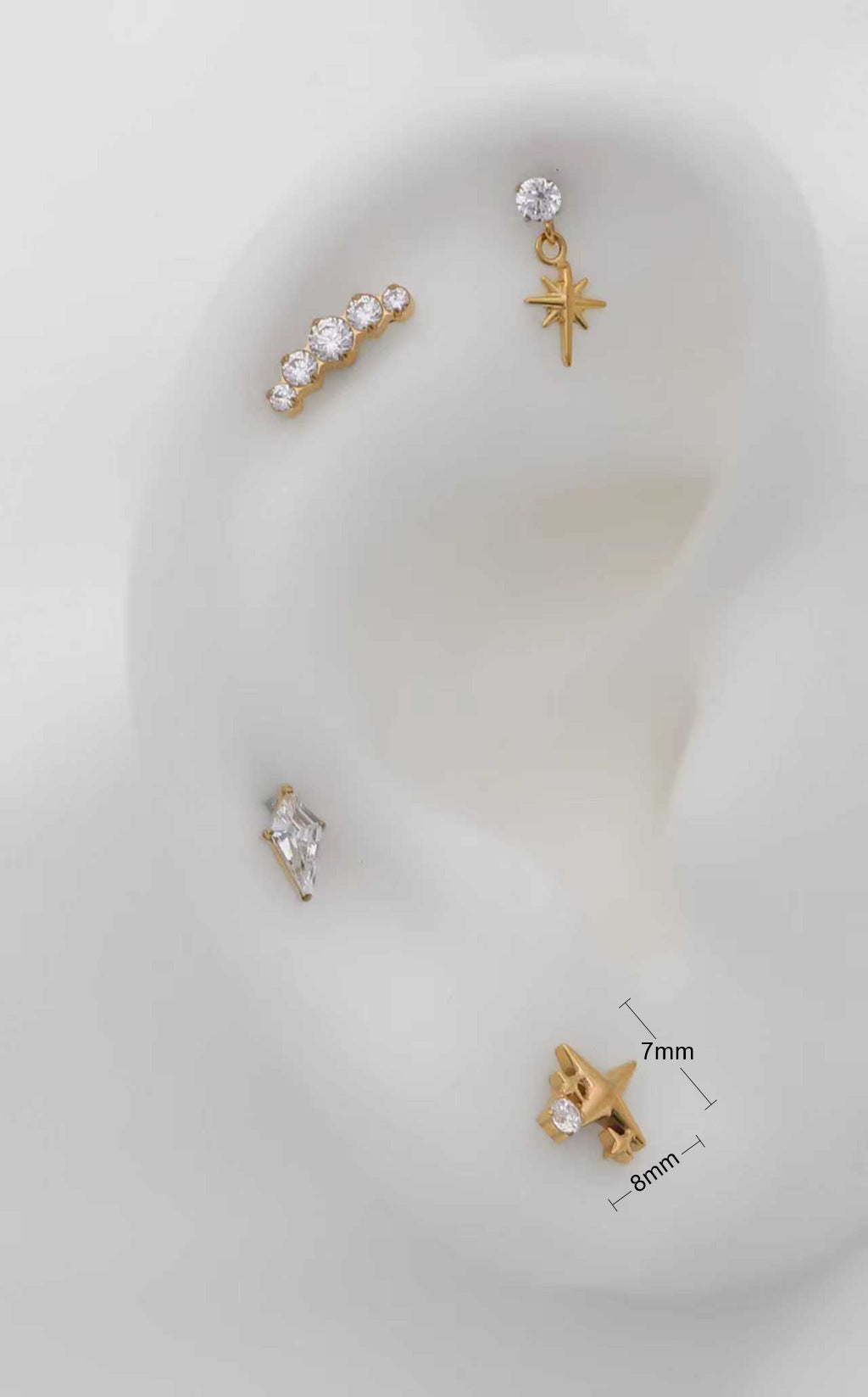 Triple Star with CZ Titanium Flat Back Stud Earrings-Tragus | Cartilage | Daith | Conch-3-Glitters