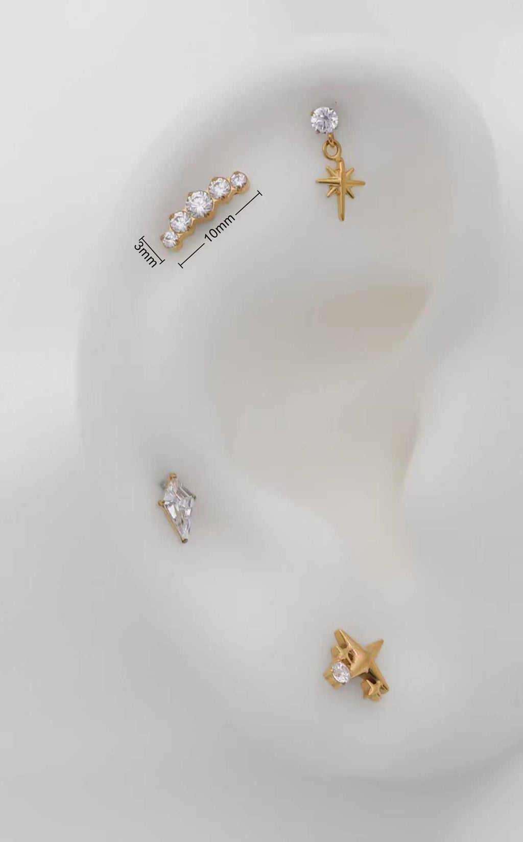 Five CZ Gradient Titanium Flat Back Stud Earrings-Tragus | Cartilage | Daith | Conch-3-Glitters