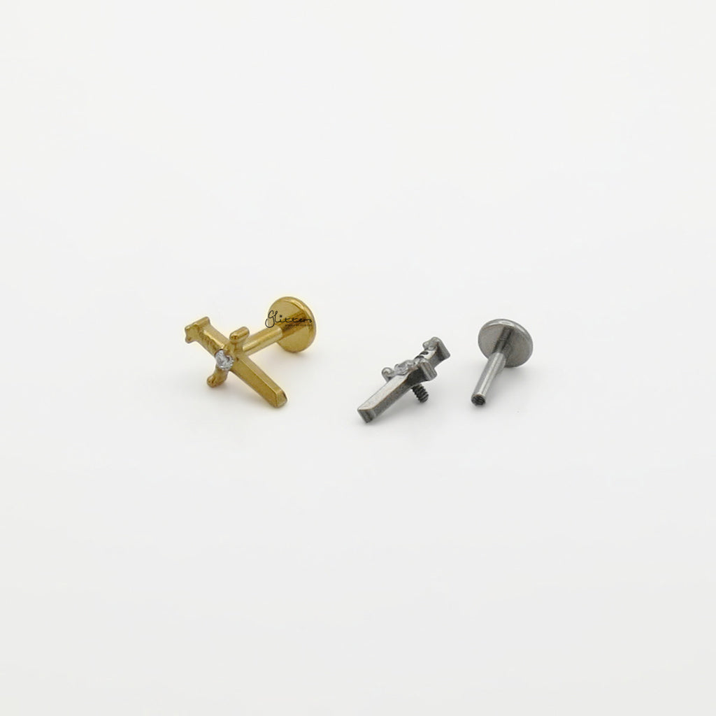 Sword with CZ Titanium Flat Back Stud Earrings