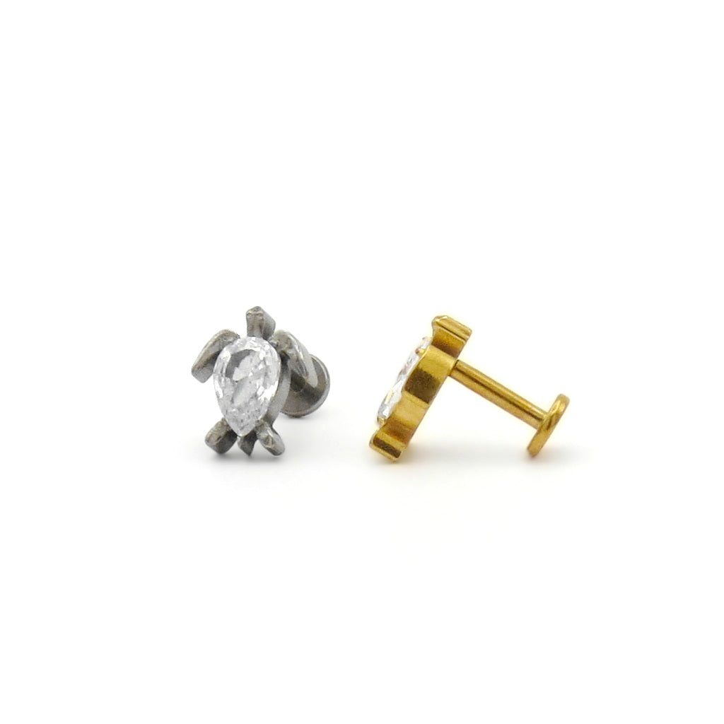 CZ Sea Turtle Titanium Flat Back Stud Earring-Tragus | Cartilage | Daith | Conch-4-Glitters