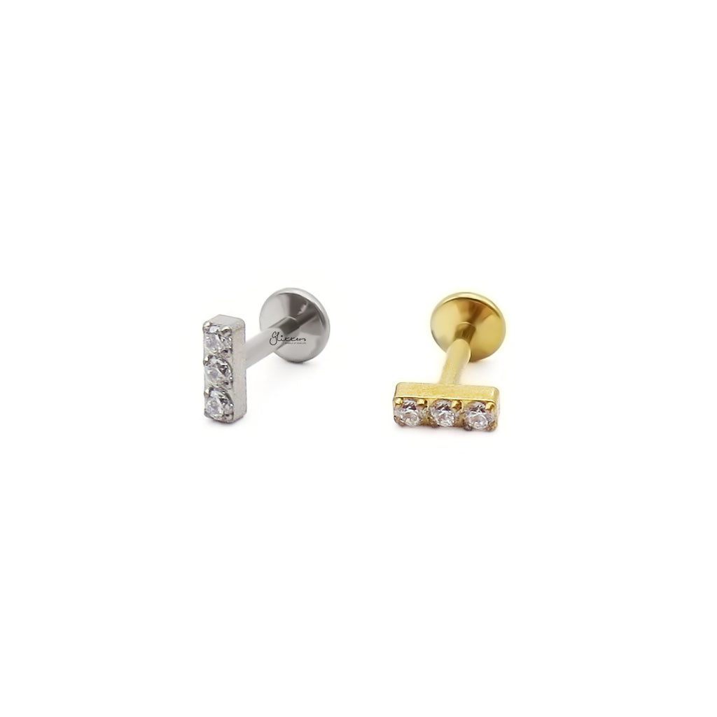 3 CZ Bar Titanium Flat Back Stud Earring-Tragus | Cartilage | Daith | Conch-4-Glitters