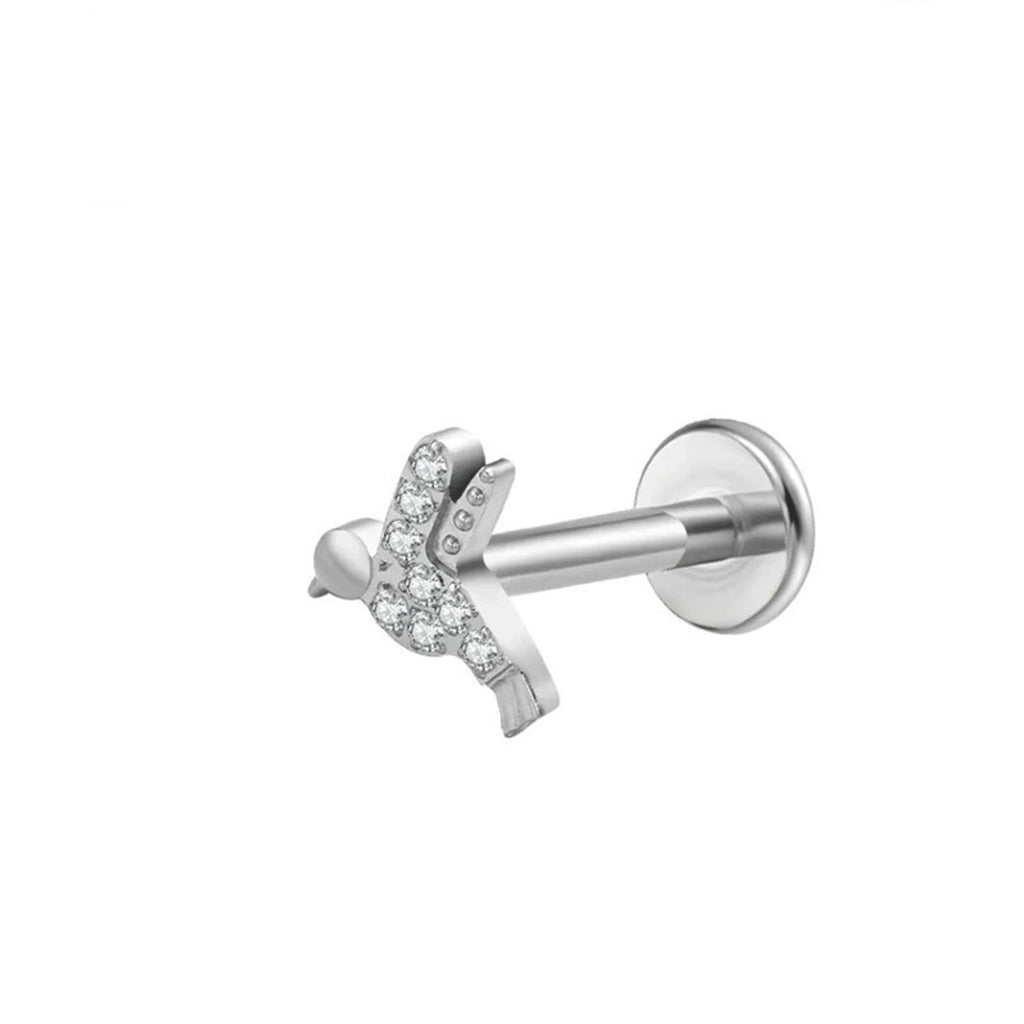 CZ Hummingbird Titanium Flat Back Stud Earring