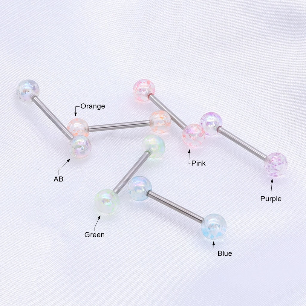 AB Coating Over Splash Acrylic Balls Tongue Barbell - Pink-Tongue Bar-2-Glitters