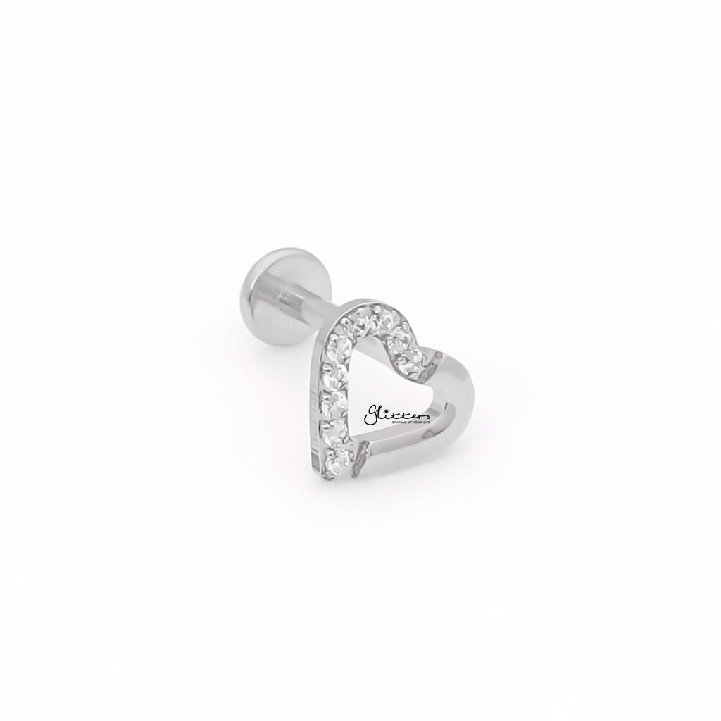 Heart Top Internally Threaded Flat Back Stud-Tragus | Cartilage | Daith | Conch-2-Glitters