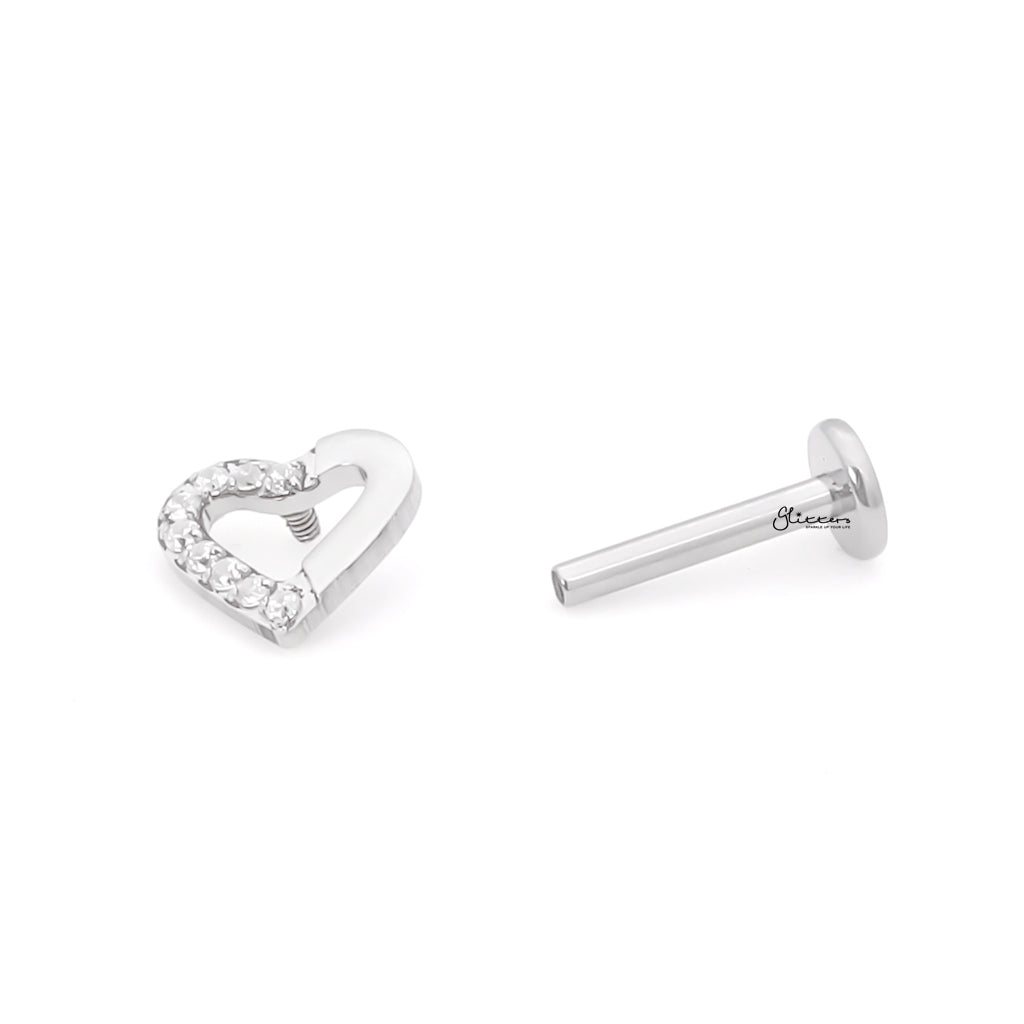 Heart Top Internally Threaded Flat Back Stud-Tragus | Cartilage | Daith | Conch-3-Glitters