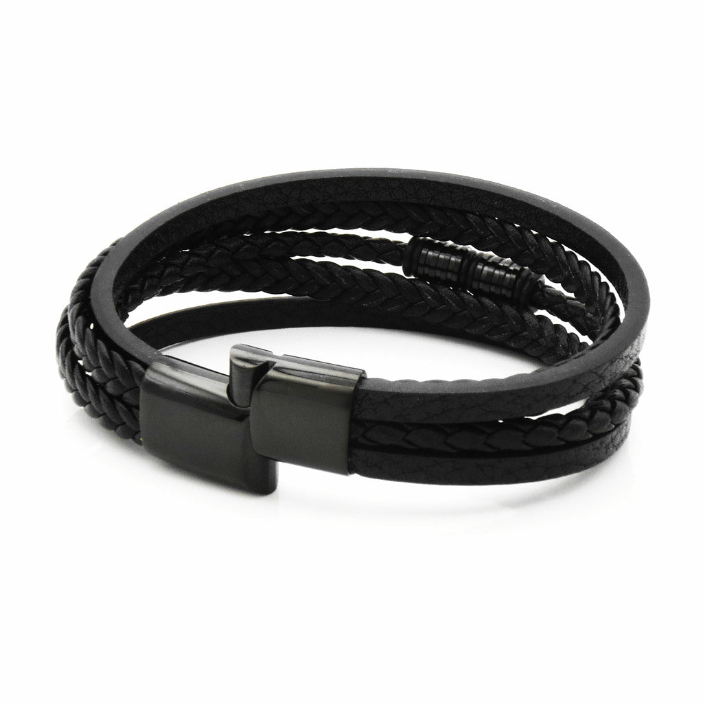 Multilayer Black Leather Bracelet-Leather Bracelets-2-Glitters