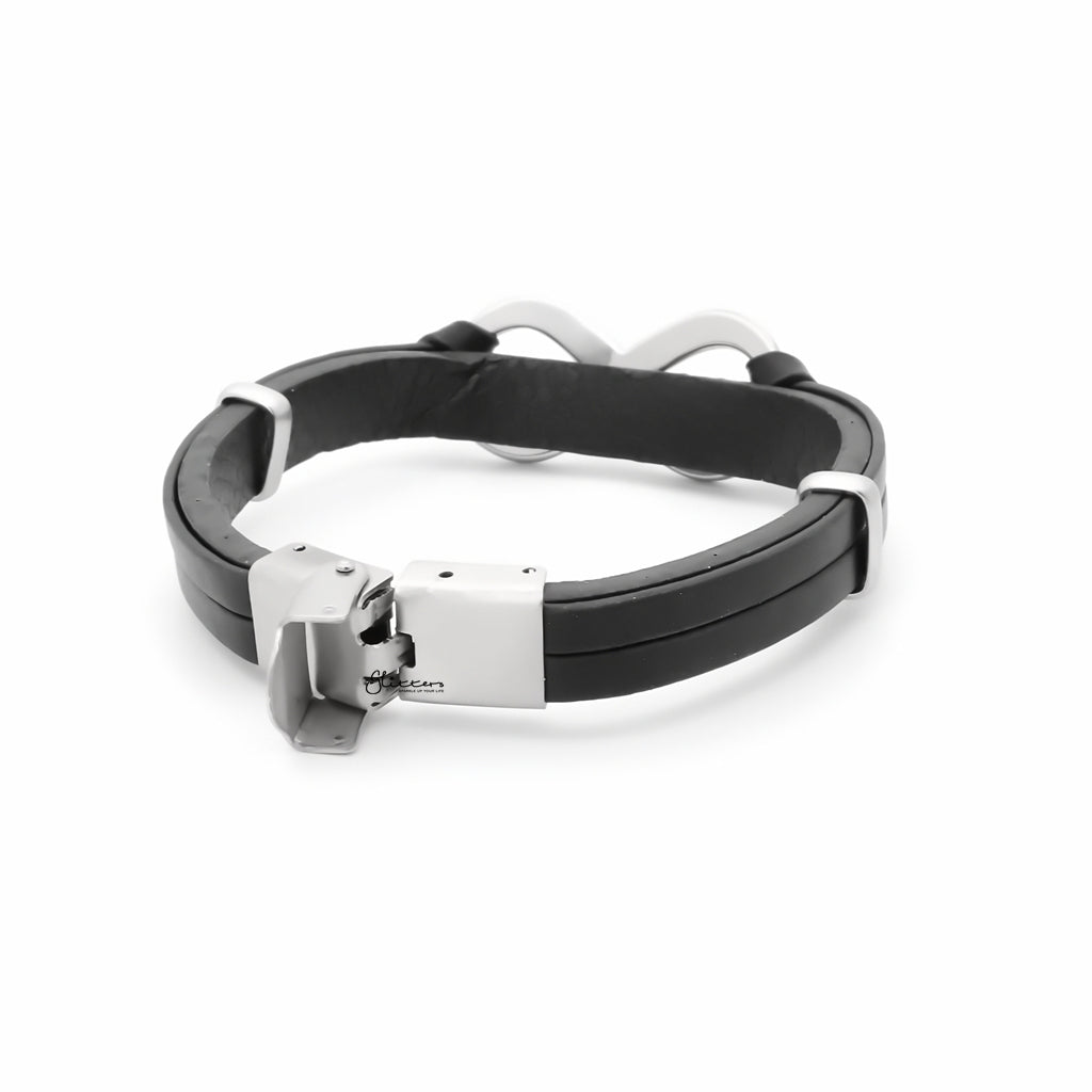 Infinity Symbol Black Leather Bracelet - Silver-Leather Bracelets-4-Glitters