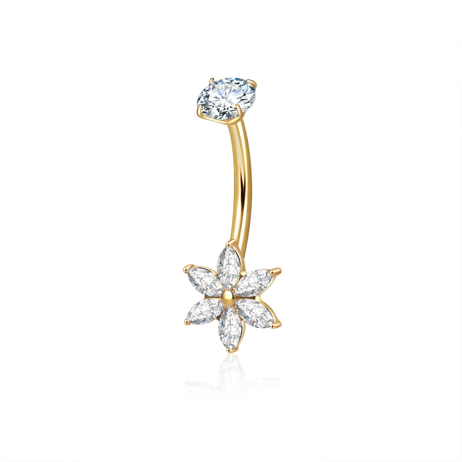 Marquise CZ Flower Titanium Belly Button Ring - Gold-Belly Rings-1-Glitters