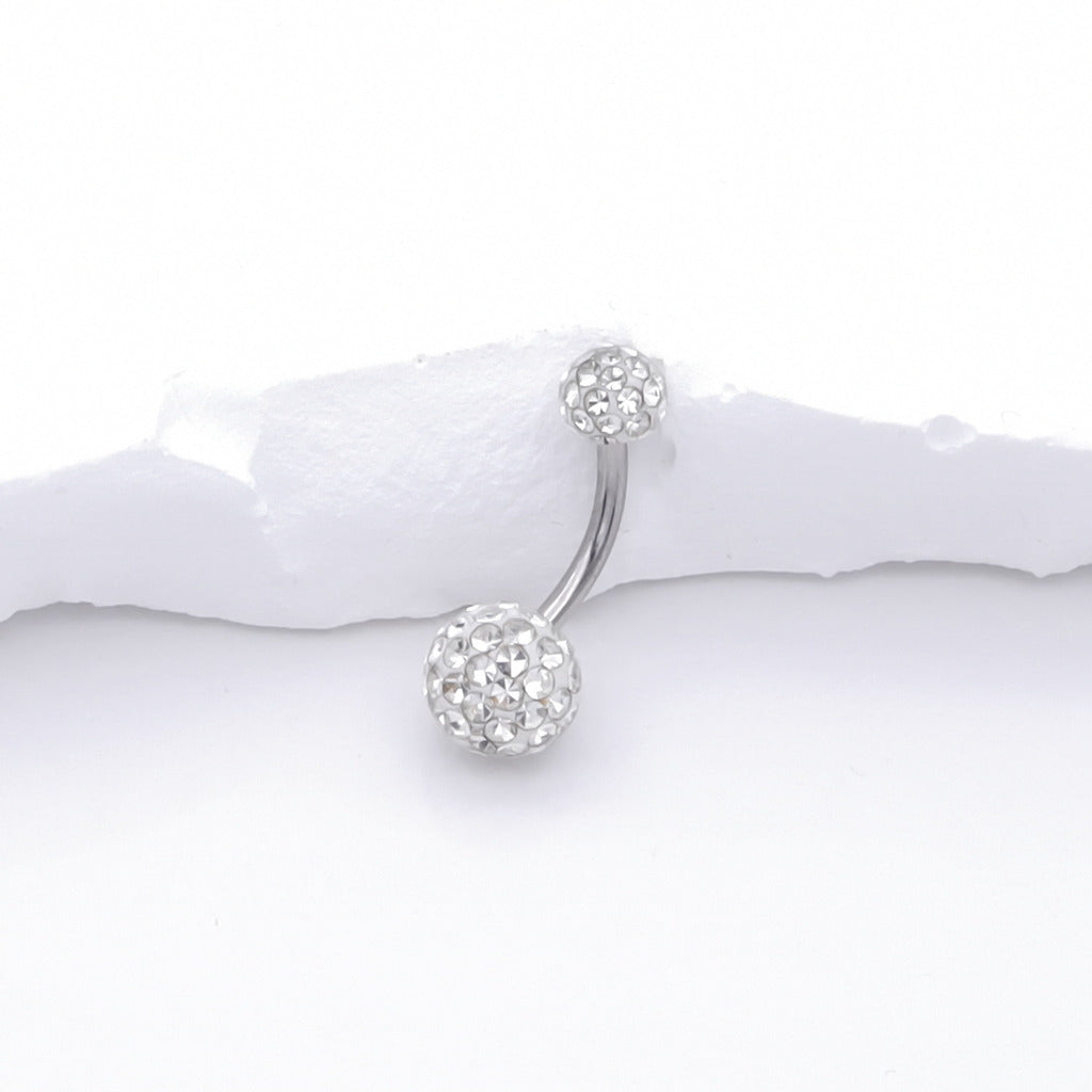 Epoxy Covered Crystal Paved Balls Belly Button Ring - Clear-Belly Rings-1-Glitters