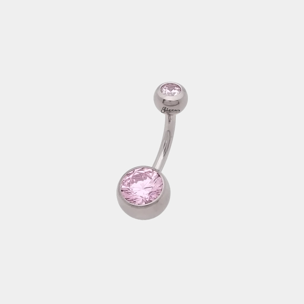 Titanium Double Pink CZ Belly Button Navel Ring Glitters