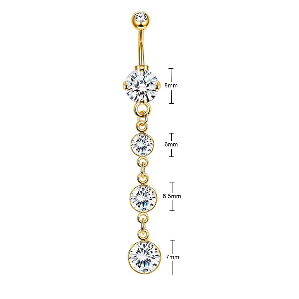 4 Round CZ Vertical Dangle Belly Button Ring-Belly Rings-2-Glitters