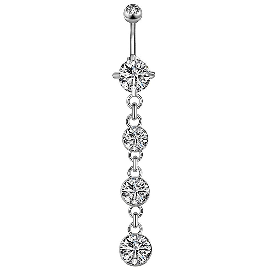 4 Round CZ Vertical Dangle Belly Button Ring-Belly Rings-1-Glitters
