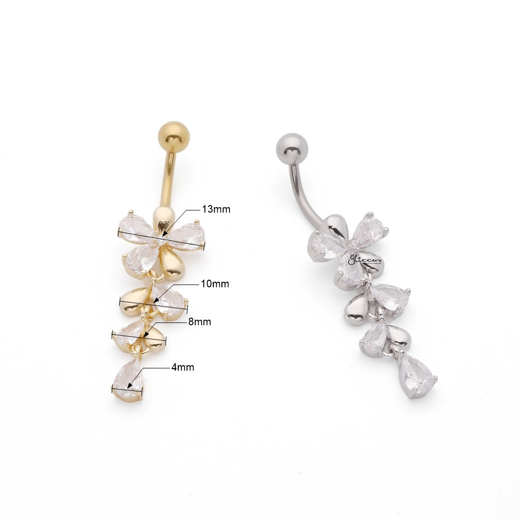 Flower CZ Dangle Belly Button Navel Ring - Silver-Belly Rings-3-Glitters
