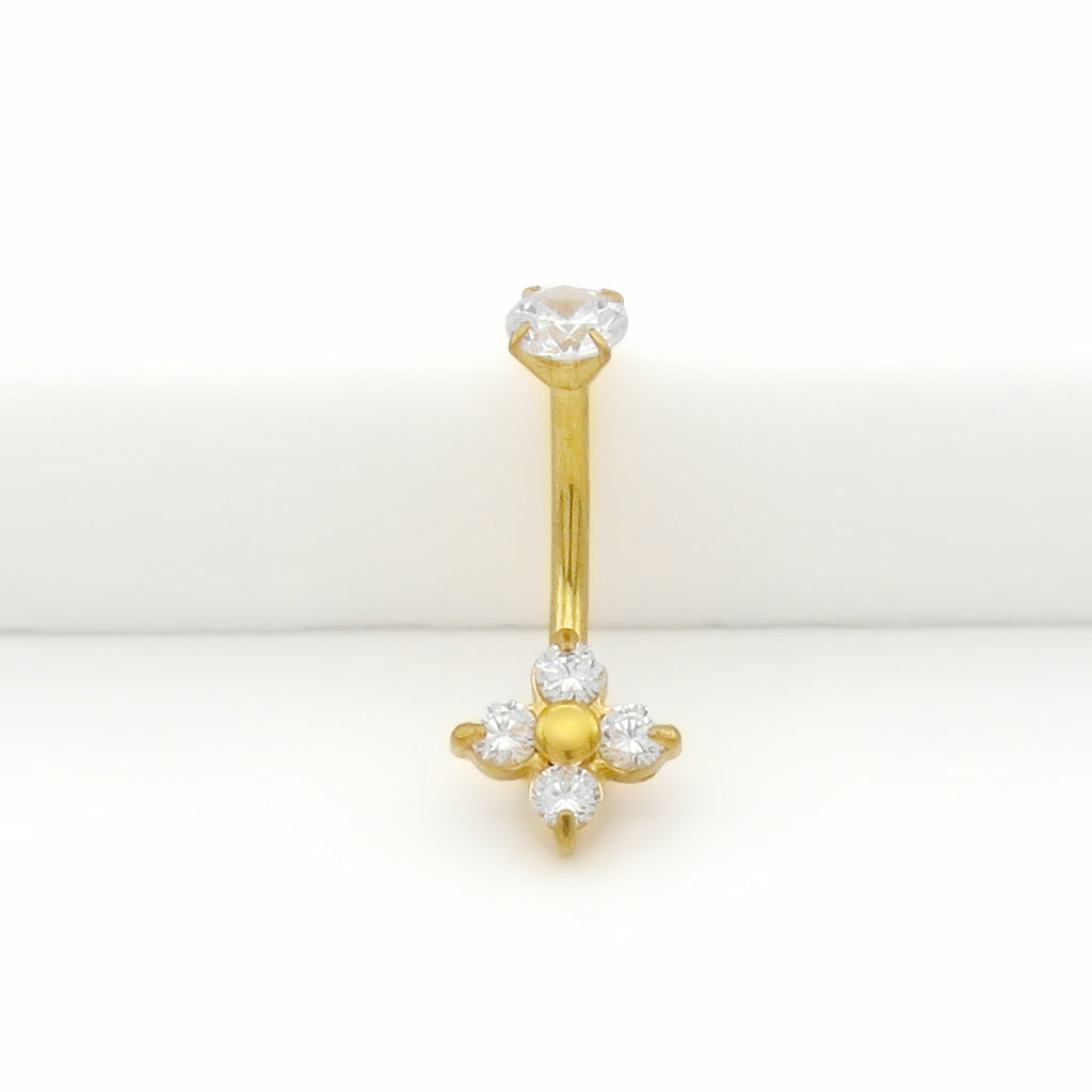 4 CZ Flower Belly Button Navel Ring - Gold-Belly Rings-1-Glitters