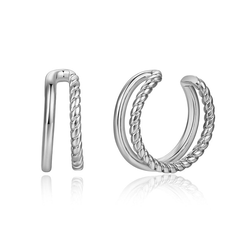 Two Rope Lines Ear Cuff - Silver-Ear Cuffs-1-Glitters