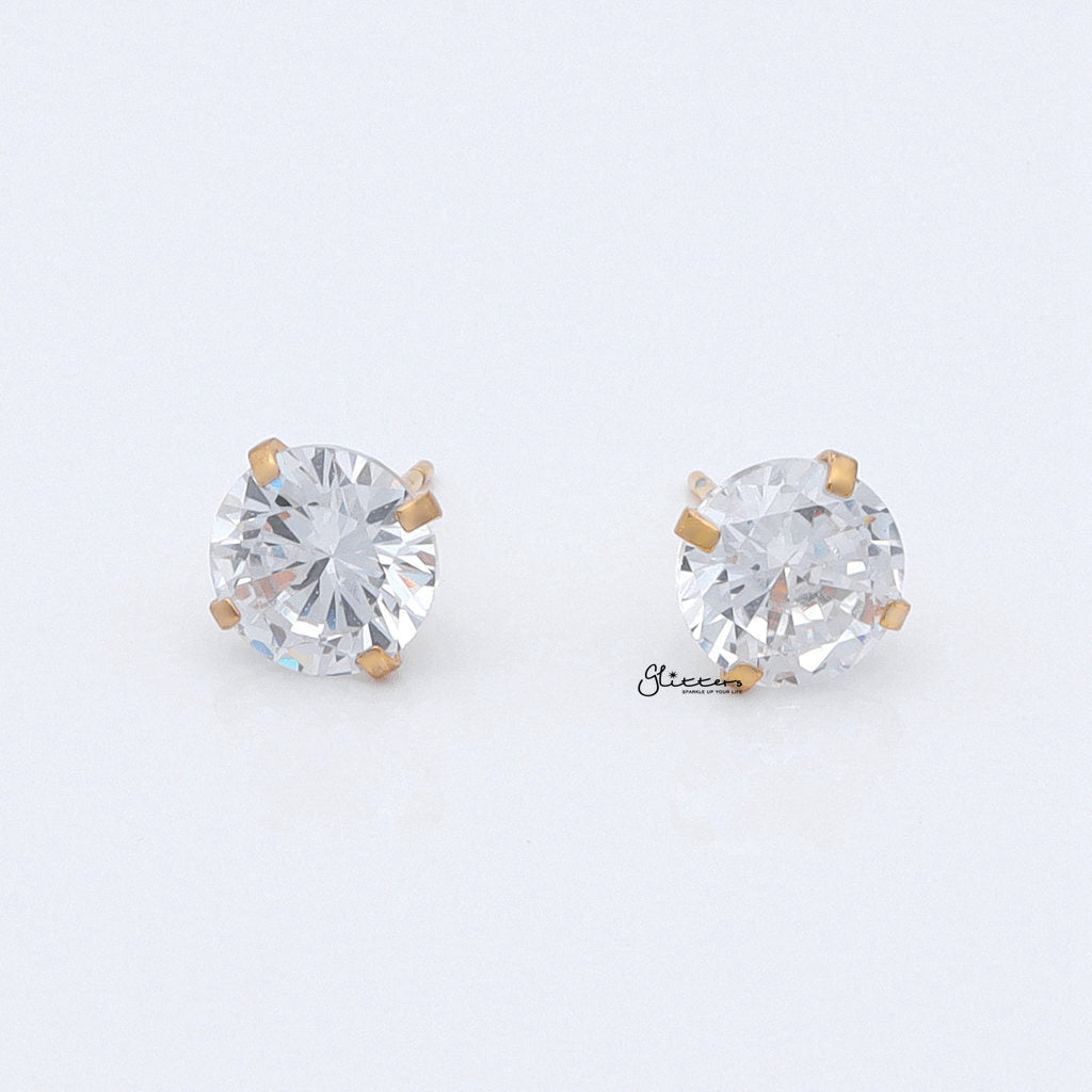 Round Cubic Zirconia Martini Stud Earrings - Gold-Stud Earrings-2-Glitters