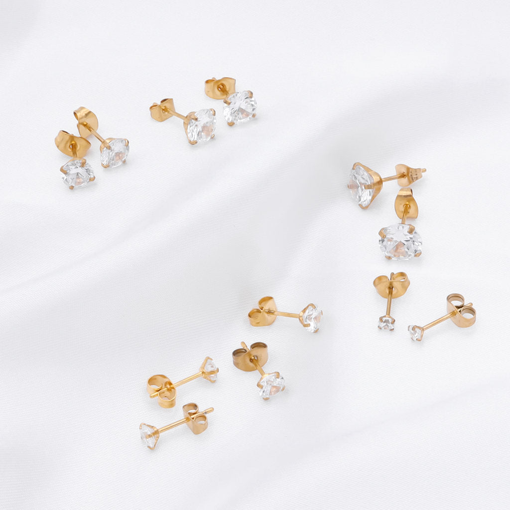 14k Yellow Gold Stud Earrings – 5mm Size, Cubic Zirconia Stones, 3 Prong Setting, Butterfly Closure, Unisex, New With Tags