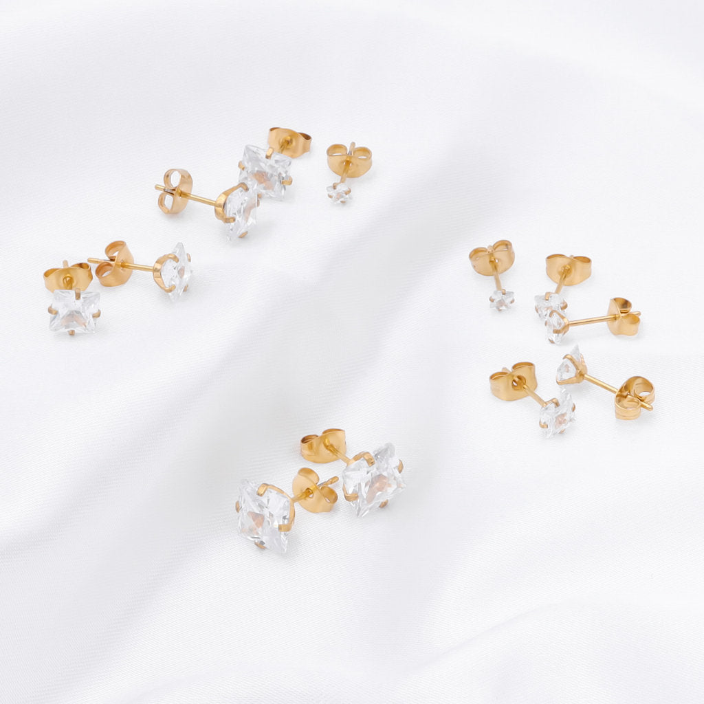 Gold Plated Square Cubic Zirconia Martini Stud Earrings Glitters