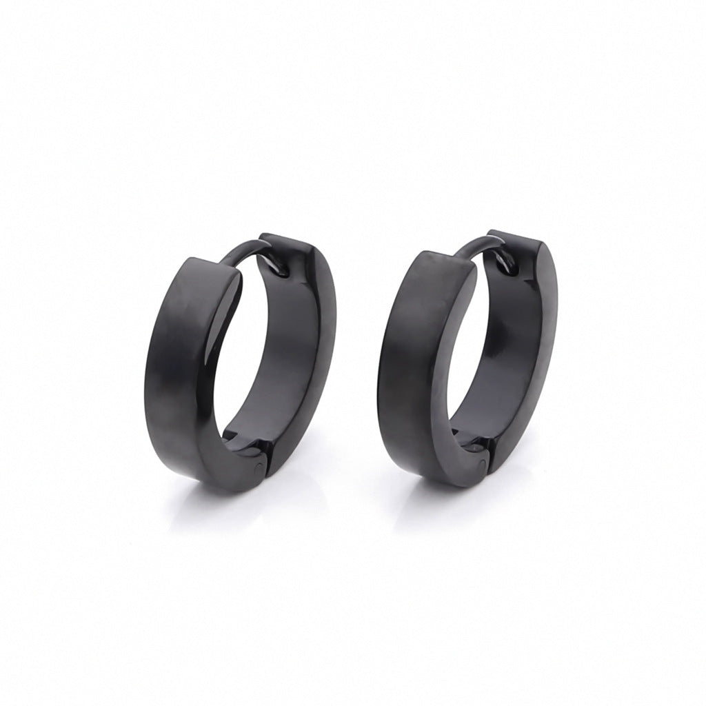 Glitters Black Stainless Steel Huggie Hoop Earrings Mens Earring