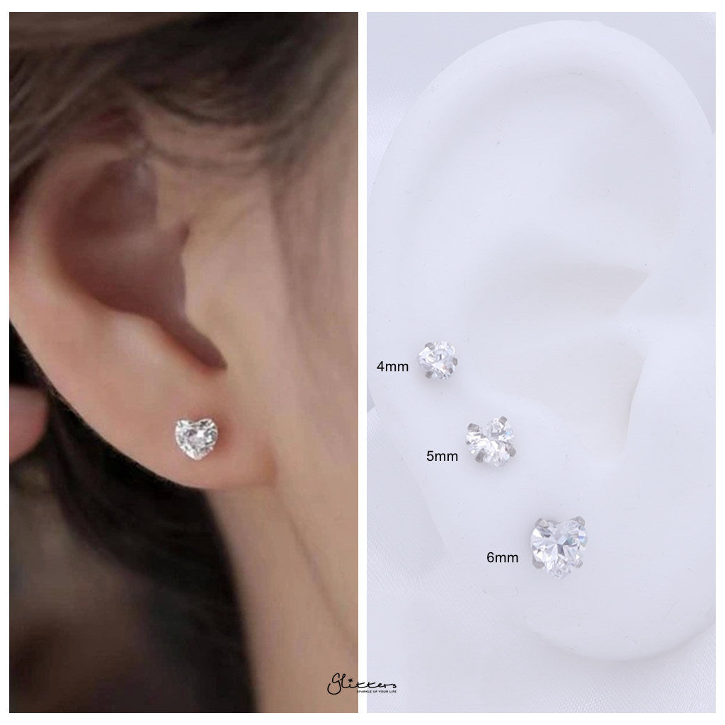 Heart CZ Stainless Steel Stud Earrings-Stud Earrings-2-Glitters