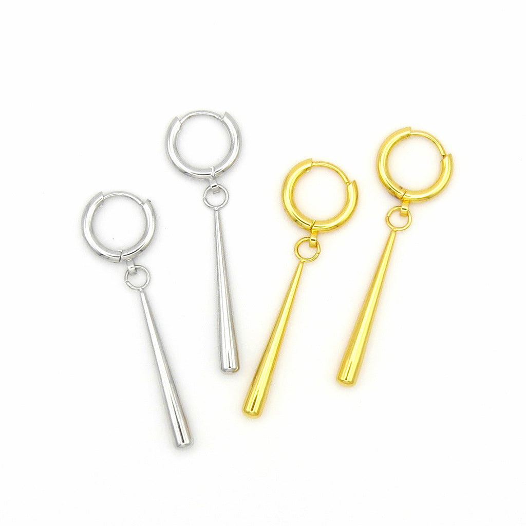 Stainless Steel Minimalist Bar Drop Hoop Earrings