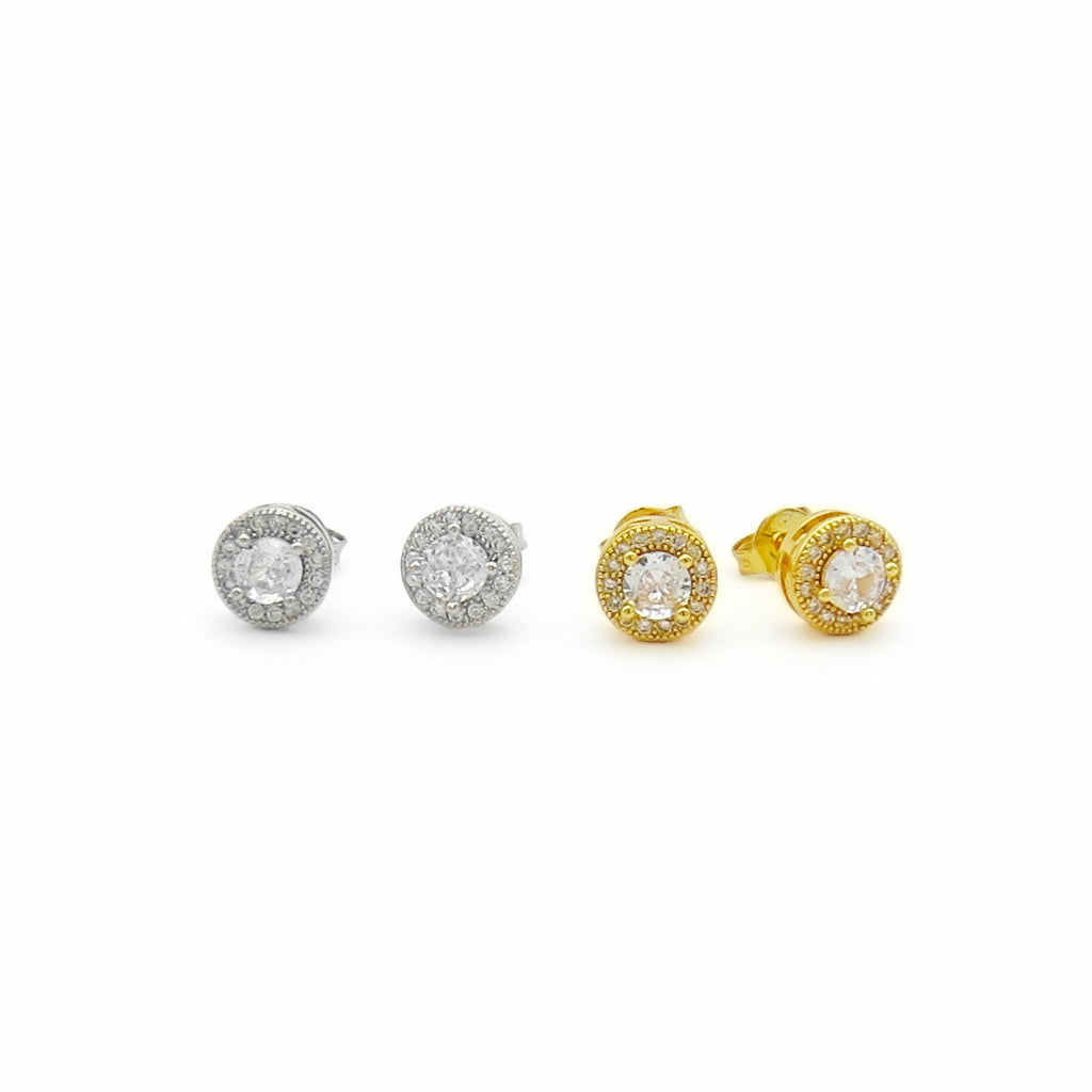 Iced Out Round Halo CZ Stud Earrings-Stud Earrings-1-Glitters