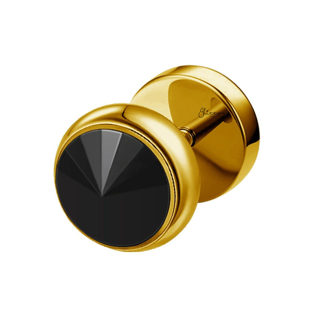 Stainless Steel Fake Plug Earring with Black Crystal Stone