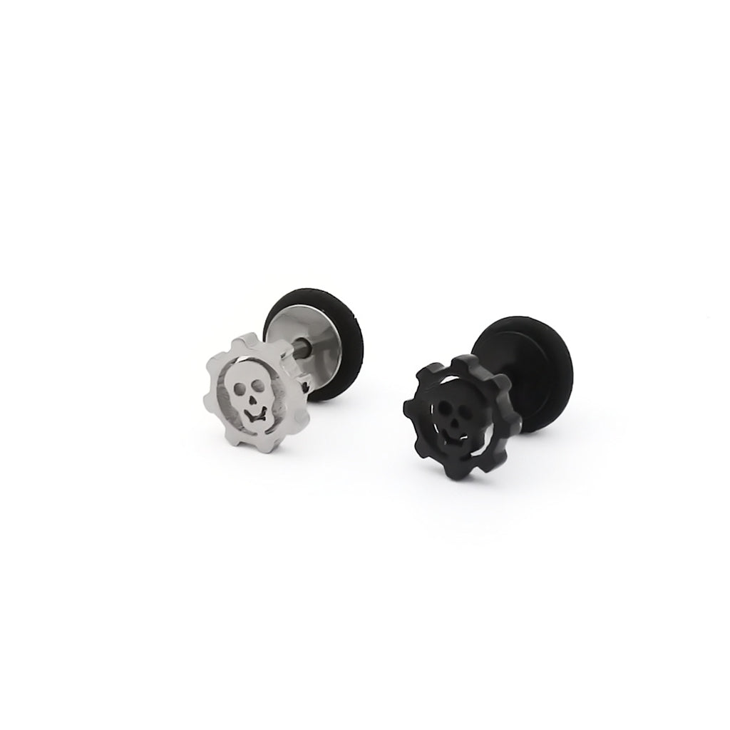Stainless Steel Skull Gear Fake Plug Earring