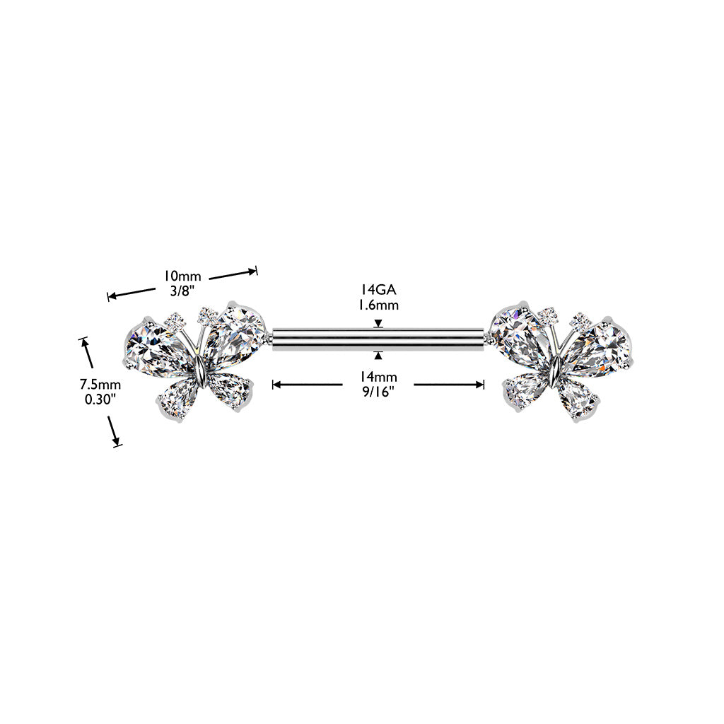 CZ Butterfly Threadless Push In Nipple Barbell - Gold-Nipple Barbells-3-Glitters