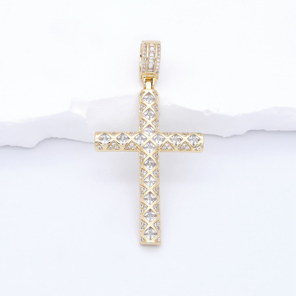 Gold Plated Iced Out Cross Hip Hop Pendant Glitters