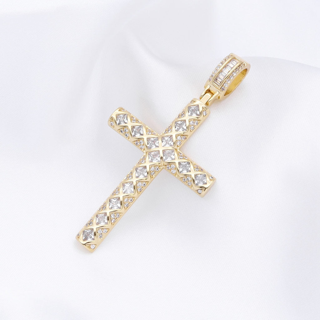 Iced Out Cross Pendant - Gold-Ice Out Pendants-2-Glitters