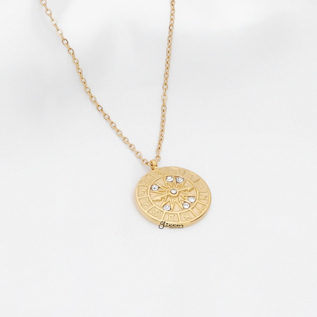 Zodiac Dial Pendant Stainless Steel Necklace - Gold-Stainless Steel Chains-2-Glitters