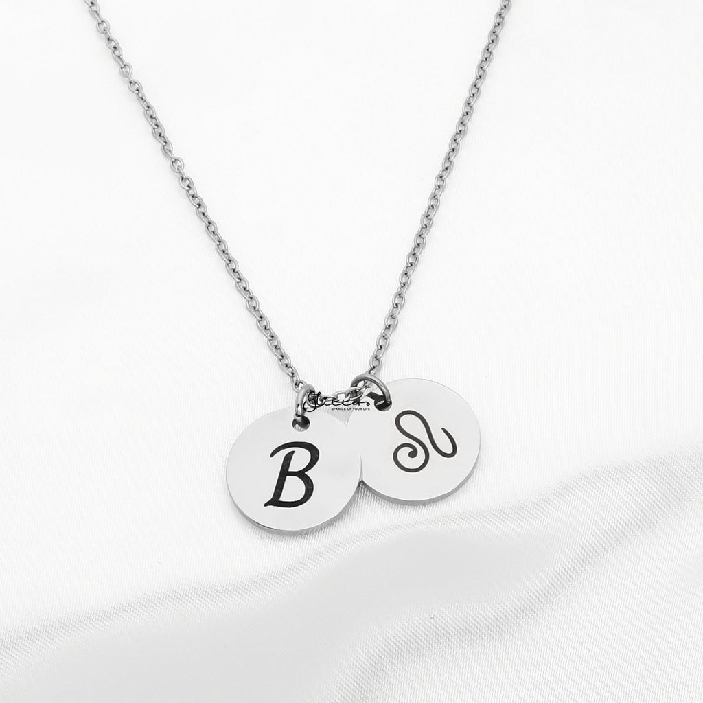 Personalised Round Disc Necklace - Initials | Symbols | Zodiac | Birth Flowers-Personalised Jewellery-3-Glitters