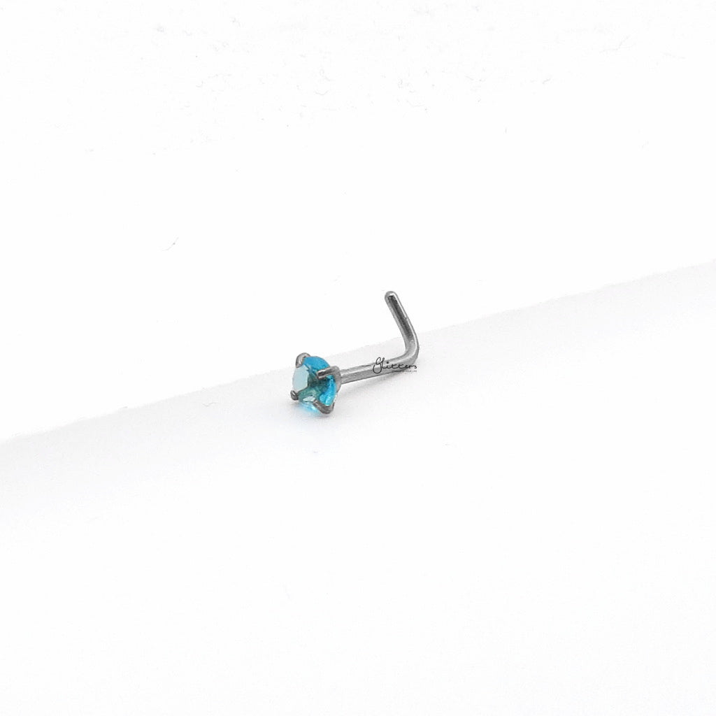 3mm Aqua Round C.Z L Bend Nose Stud-Nose Studs-2-Glitters